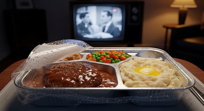 Vintage television dinner tray with meat and vegetables