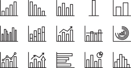 Obraz premium Set of fifteen hand drawn business chart icons as black and white vectors for financial data analysis reports
