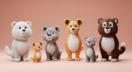 Naklejka premium Collection of cute stylized animal toys on a soft background
