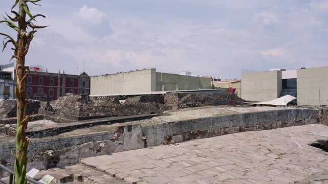 Famous templo mayor archaeological site showing the ancient ruins of tenochtitlan in mexico city