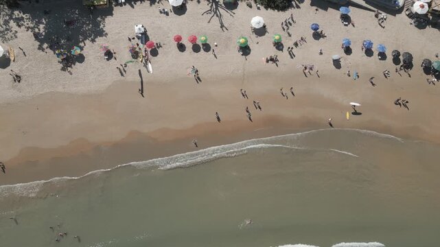 Top down aerial view of Ferradura Beach shoreline in B&uacute;zios, Brazil