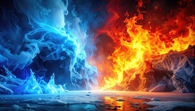 Dynamic collision of ice and fire elemental forces.