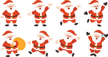 Fototapeta premium Cute Santa Claus Character Set with Various Poses and Expressions for Christmas Holiday Graphic Design Elements (17 words)