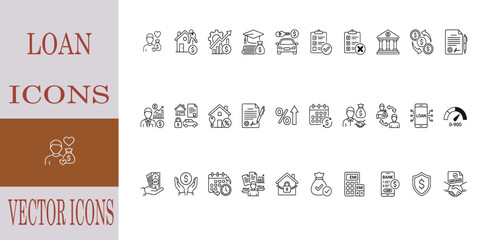 Fototapeta premium Comprehensive loan finance business vector bundle and icon set featuring various banking and money management graphic elements