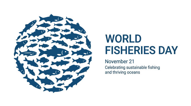 Graphic illustration of a circular school of fish for World Fisheries Day.