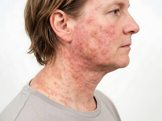 Naklejka premium Close-up of a person's face with inflamed skin condition inflammation