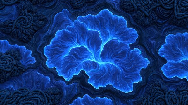 Abstract Blue Fractal Organic Shape Glowing with Light and Texture