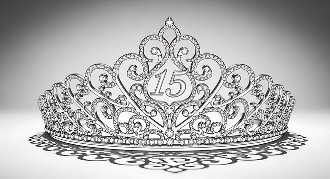 Silver tiara with number fifteen for birthday celebration