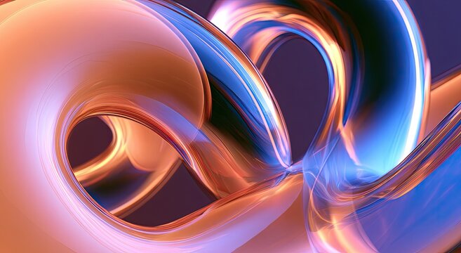 Abstract flowing metallic ribbons with orange and blue highlights