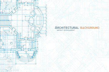 Naklejka premium Architectural background. Building construct plan. Interior design sketch draw. Home floor architect pattern. Office reconstruction project. Abstract technology illustration. Vector blueprint.