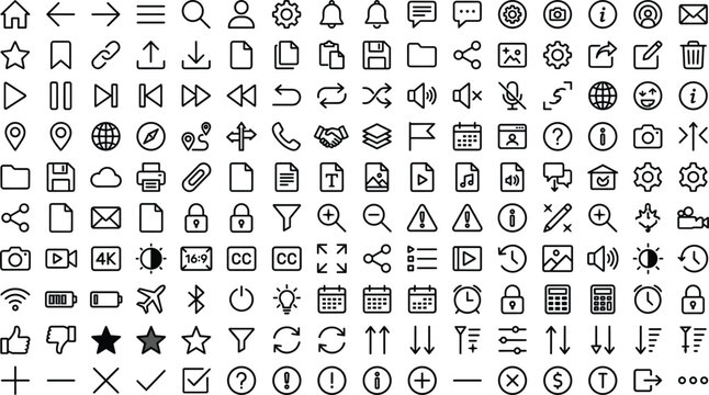 Minimalist user interface outline icons mega pack for mobile apps web design and dashboard wireframes