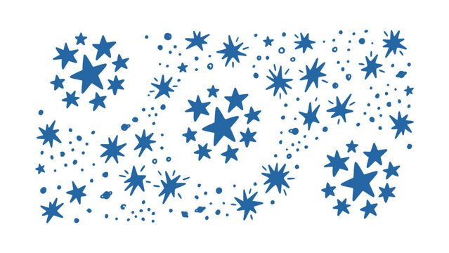 Hand drawn blue star doodles and celestial sparkles vector set for decorative design