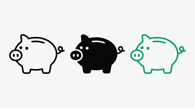 Piggy bank icon set for savings and personal finance management with investment financial business