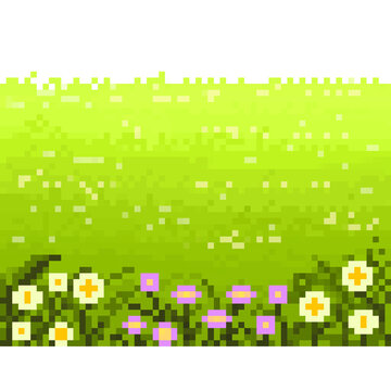 Pixel art field of flowers