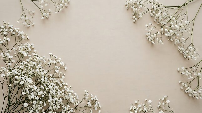 Small white baby breath flowers on a light gray background