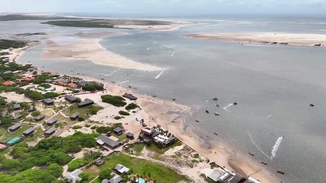Kitesurfers Along the Shore at Atins, Maranh&atilde;o