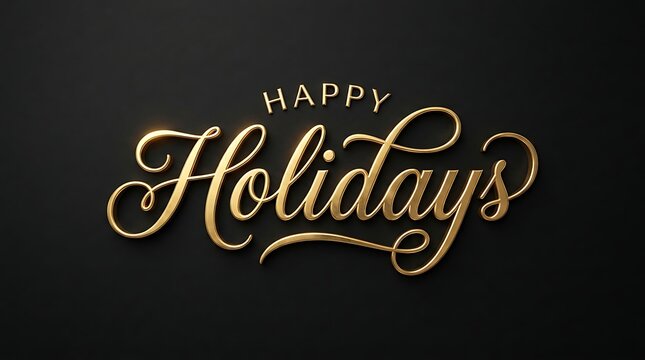 Happy holidays elegant gold lettering on black background