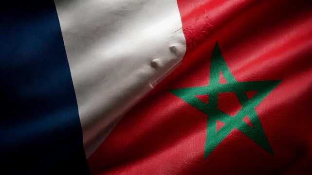 french and moroccan flag waving together. relations france morocco