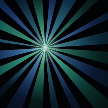 Abstract radial burst of blue and green light emanating from a bright center.