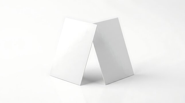 Two blank white business cards standing upright