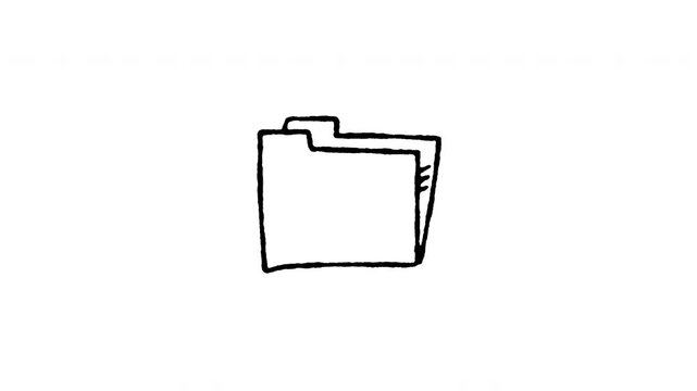 Hand drawn 4K folder file doodle animation with boiling line motion. Frame by frame outline on black and green screen backgrounds, perfect for file storage, directory, archive, and organization.