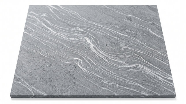 Square grey stone tile with white marble veins isolated on white background