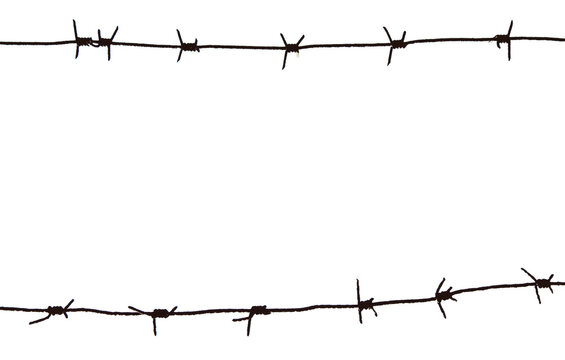 Security border barbed wire fence frame isolated on transparent PNG background