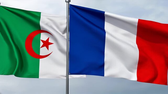 algerian and french flag waving together. algeria france