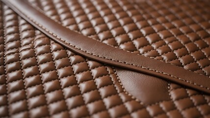 Fototapeta premium Macro close up photograph of premium brown leather with quilted texture and detailed stitching