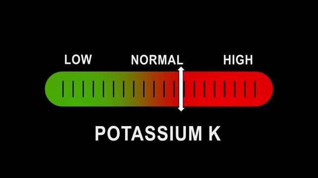 Potassium k level indicator gauge moving from low to on digital medical scale test health