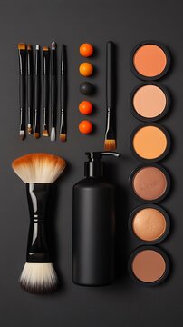 A professional product photography layout of various liquid foundation shades for makeup art.