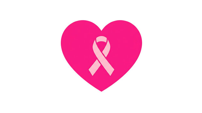 A pink heart with a breast cancer awareness ribbon representing breast cancer awareness month as an isolated on transparent background