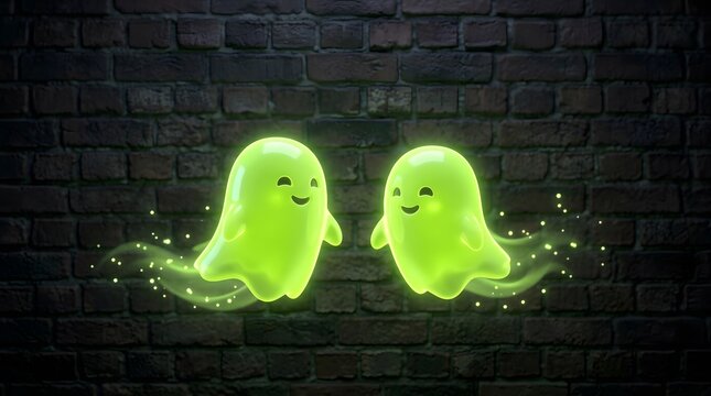 Glowing neon ghost signs illuminated on a dark brick wall
