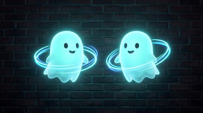 Glowing neon ghost signs illuminated on a dark brick wall