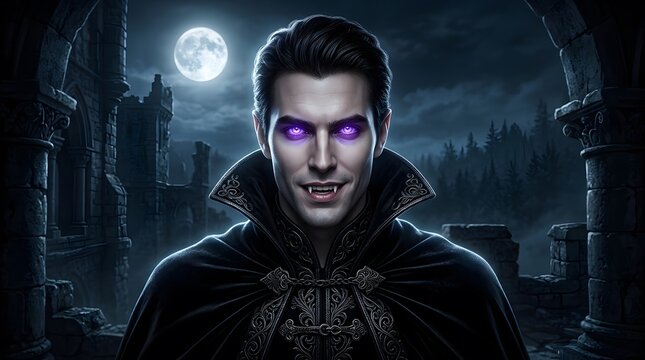 Dark moody portrait of a mysterious handsome vampire man
