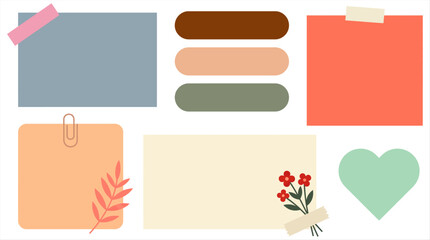 Collection of aesthetic sticky notes memo pad blank paper paperclip tape set for journal planner vector illustration © Pronob Kumar Ray