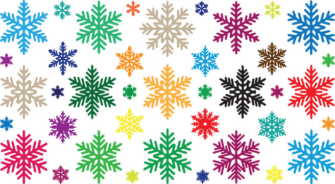 Colorful snowflake icons set. Winter holiday vector elements for Christmas design.