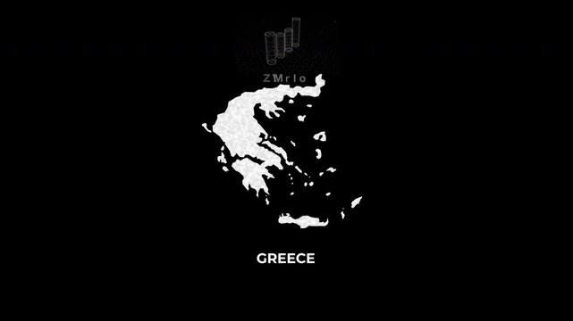 Greece technology map with animated charts, graphs, statistics, and analytics showcasing economy, infrastructure, innovation, population, trade, energy, and national development