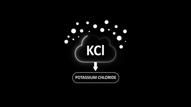 Potassium chloride k cl chemical formula animation with cloud and scientific molecular structure concept