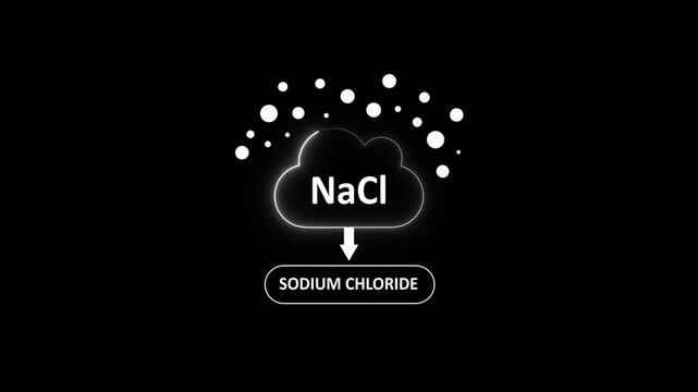 Sodium chloride na cl chemical formula animation with molecular cloud for science and chemistry education