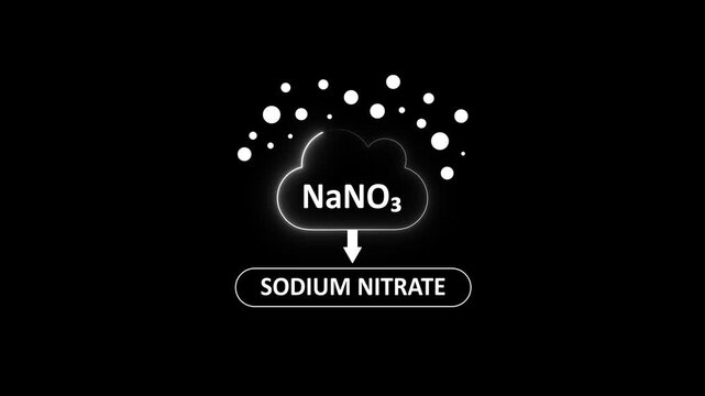 Sodium nitrate na no3 chemical compound educational animation on black background