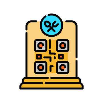 Minimal menu QR code icon in outline style. Editable stroke vector illustration suitable for digital restaurant menus,