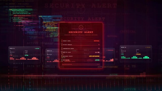 Cyber Security Alert Warning on Futuristic Digital Computer Interface