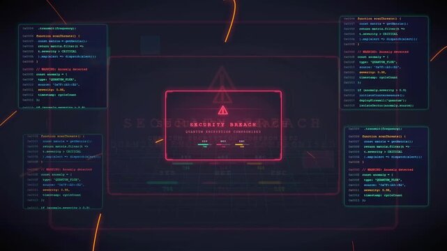 Cyber Security Breach Warning Alert on Futuristic Digital HUD Interface