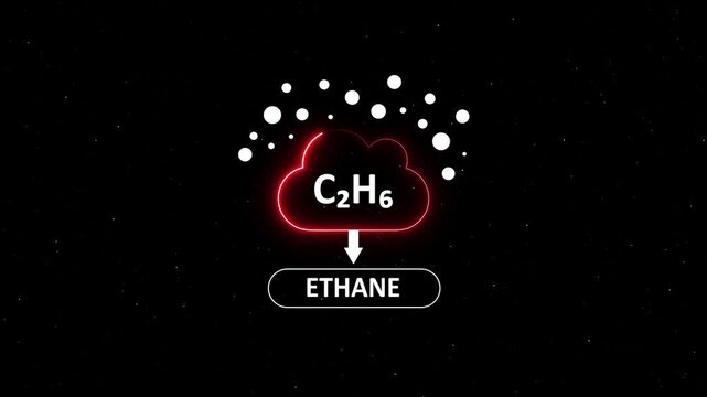 Ethane c2 h6 chemical formula animation with glowing neon cloud and molecular particles for science and chemistry education