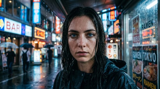 Woman caught in the rain 