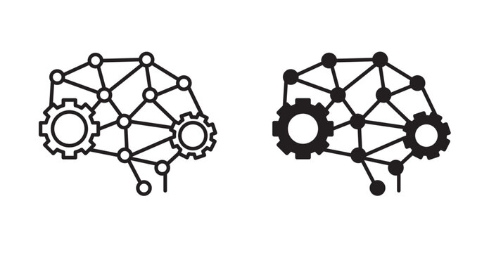 deep learning icon typically shows a stylized human brain outline filled with interconnected nodes, layered dots, and glowing lines