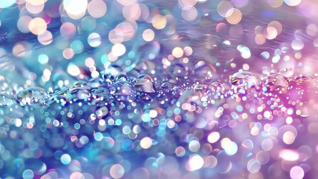 Sparkling water splash with pink blue bokeh, dreamy shiny abstract light background