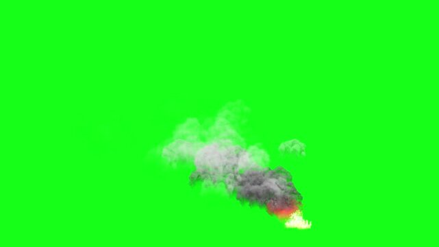 Fire with smoke on green screen with alpha footage. For video production editing. Chroma key effect
