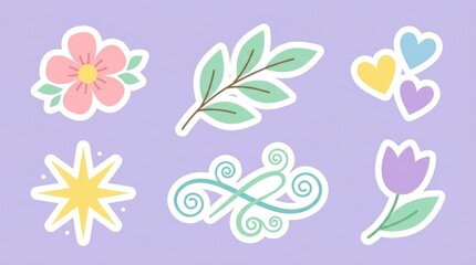 Obraz premium Cute Pastel Sticker Set with Floral and Nature Elements